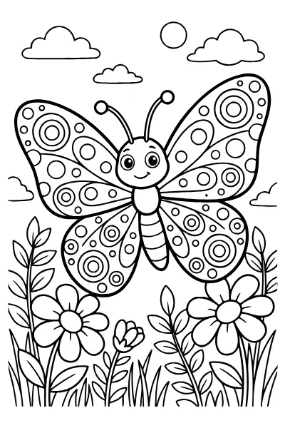 Schmetterling mit Kreismustern – Ausmalbilder Schmetterling zum Ausdrucken