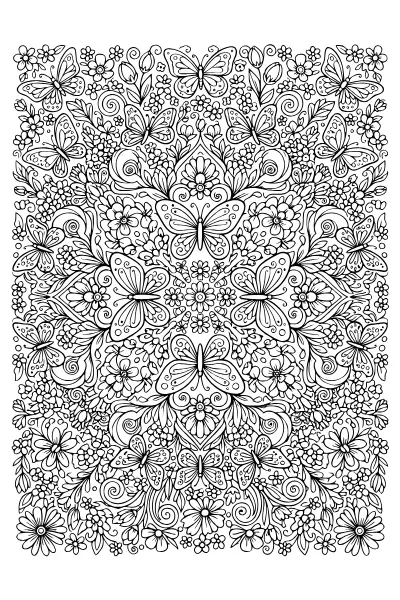 Schmetterlings-Mandala mit Blüten – Ausmalbilder Schmetterling zum Ausdrucken