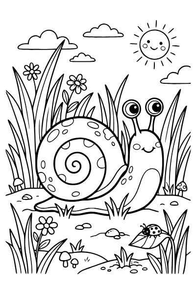 Schnecke im hohen Gras – Ausmalbilder Sommer zum Ausdrucken