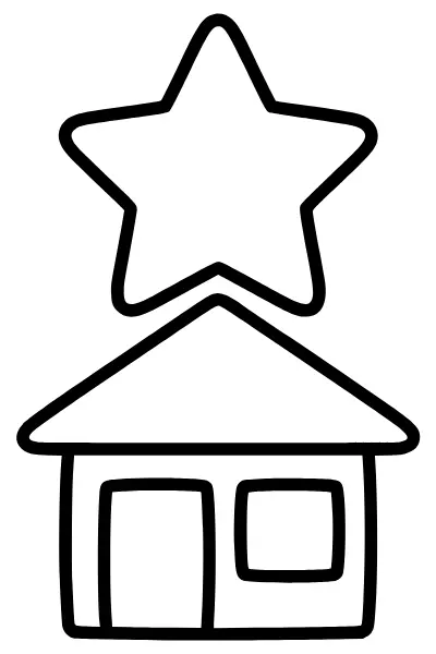 Ausmalbilder Sterne: großer Stern über einem Haus zum Ausdrucken