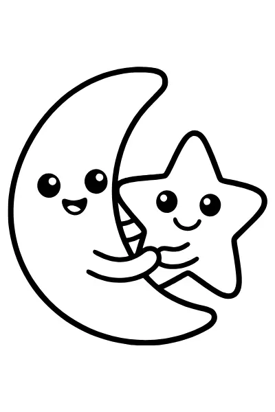 Ausmalbilder Sterne: Mond und Stern als Freunde zum Ausmalen