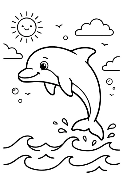 Delfin im Meer zum Ausmalen – Ausmalbilder Tiere