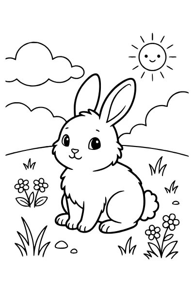 Hase im Gras zum Ausmalen – Ausmalbilder Tiere