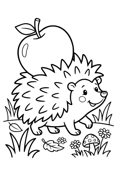Igel mit Apfel zum Ausmalen – Ausmalbilder Tiere