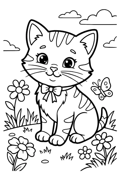 Katze mit Schleife zum Ausmalen – Ausmalbilder Tiere