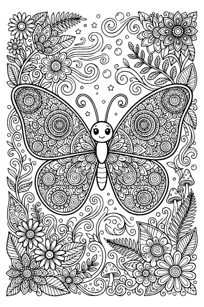 Schmetterling mit Mandala-Ringen zum Ausmalen – Ausmalbilder Tiere