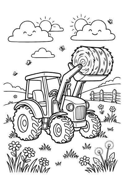 Traktor mit Heuballen – Ausmalbilder Traktor zum Ausmalen