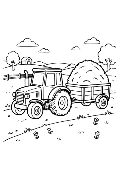 Traktor mit Ladewagen – Ausmalbilder Traktor mit mehr Details
