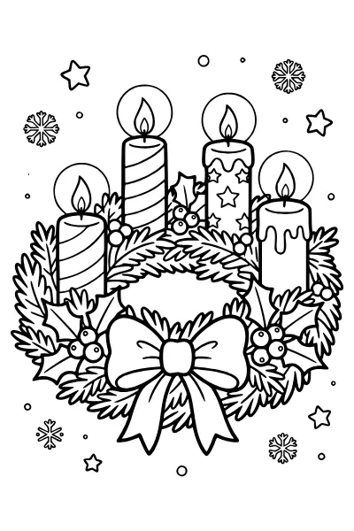 Adventskranz mit vier Kerzen – Ausmalbilder Weihnachten zum Ausdrucken