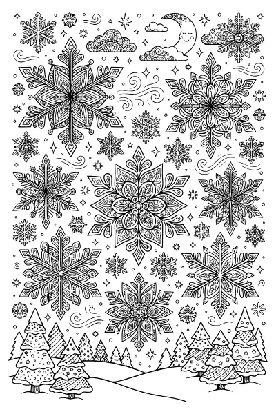 Schneeflocken mit feinen Mustern – Ausmalbilder Weihnachten zum Ausdrucken