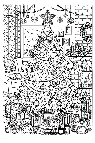 Geschmückter Weihnachtsbaum – Ausmalbilder Weihnachten zum Ausdrucken