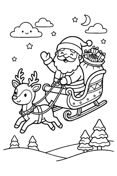 Weihnachtsmann im Schlitten – Ausmalbilder Weihnachten zum Ausdrucken