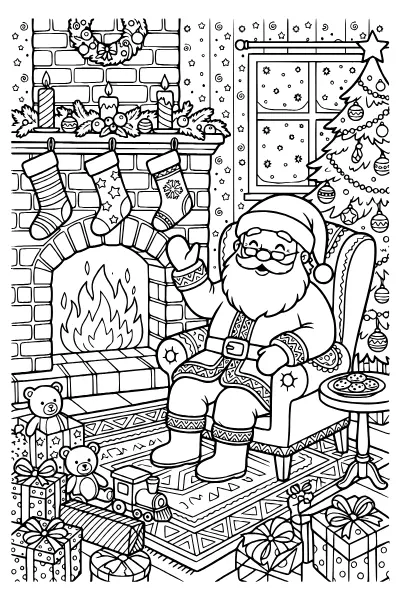 Weihnachtsmann am Kamin als Ausmalbilder Weihnachtsmann zum Ausdrucken