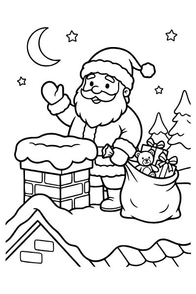 Weihnachtsmann auf dem Dach als Ausmalbilder Weihnachtsmann zum Ausdrucken