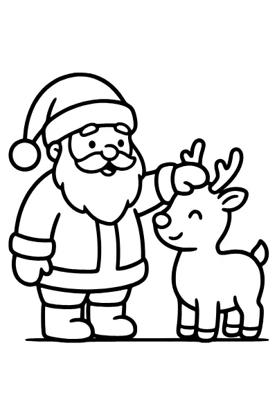 Weihnachtsmann mit Rentier als Ausmalbilder Weihnachtsmann zum Ausdrucken