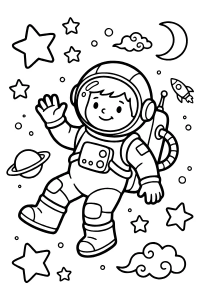 Astronaut mit Helm und Rucksack – Ausmalbilder Weltraum zum Ausdrucken