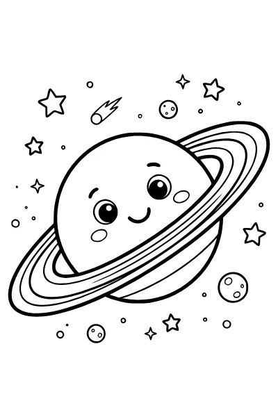 Planet Saturn mit Ringen – Ausmalbilder Weltraum für Kinder