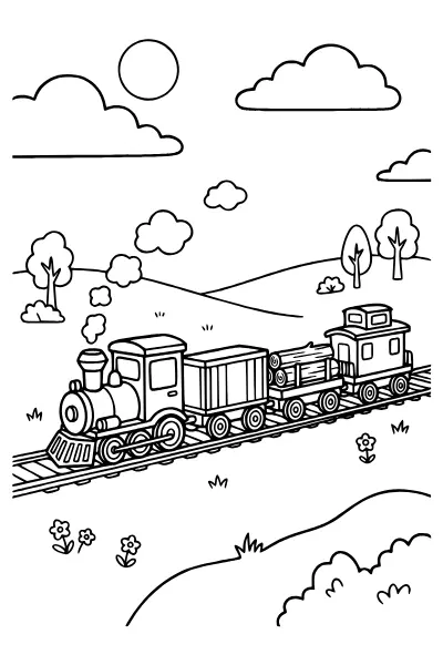 Güterzug mit mehreren Waggons – Ausmalbilder Zug mit Waggons