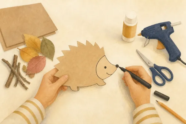 Augen, Nase und Konturen des Igels werden mit schwarzem Filzstift aufgemalt