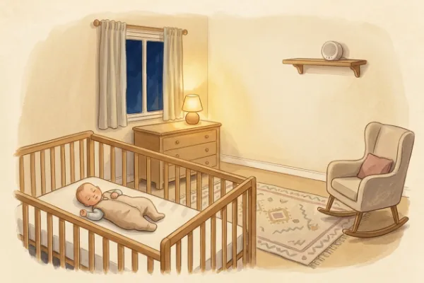 Abstand von zwei Metern zwischen der Geräuschquelle und dem Babybett im Kinderzimmer
