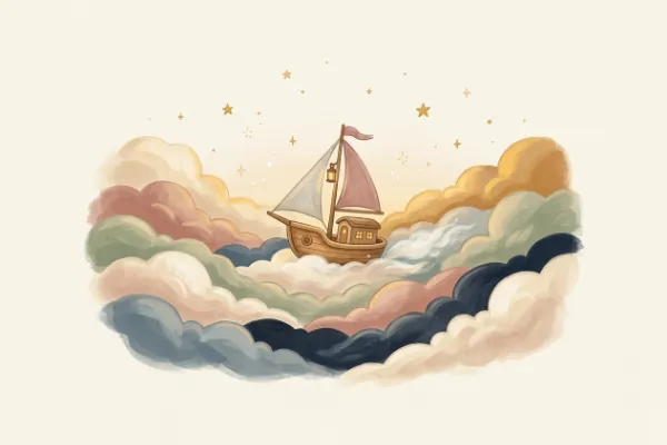 Illustration sanfter Wolken über einer grünen Wiese, Fantasiereise für Kinder zum Träumen