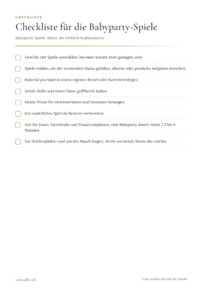 Vorschau: Checkliste für die Babyparty-Spiele