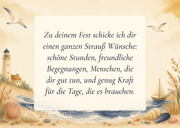 Spruchkarte: Zu deinem Fest schicke ich dir einen ganzen Strauß Wünsche: schöne Stunden, freundliche Begegnungen, Menschen, die dir g