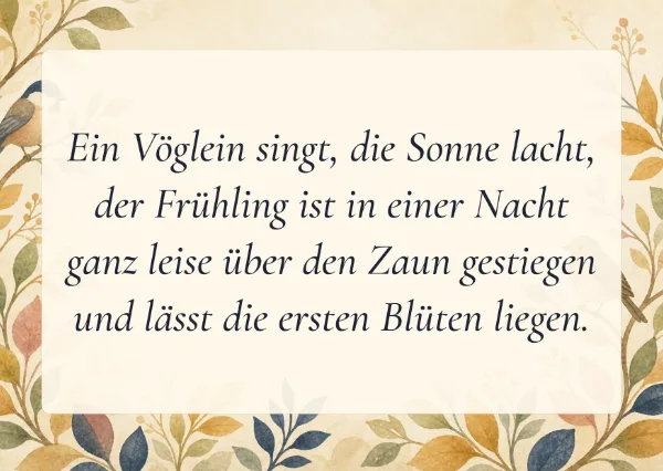 Spruchkarte: Ein Vöglein singt, die Sonne lacht,