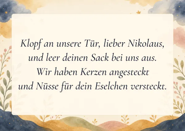 Spruchkarte: Klopf an unsere Tür, lieber Nikolaus,