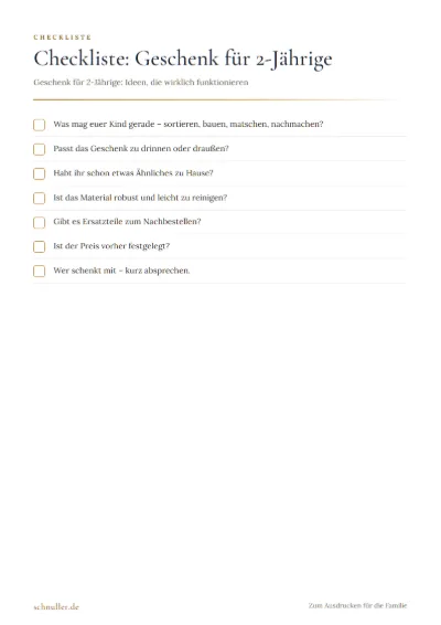 Vorschau: Checkliste: Geschenk für 2-Jährige
