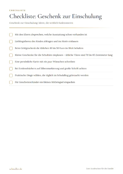 Vorschau: Checkliste: Geschenk zur Einschulung
