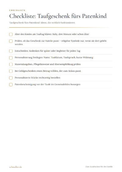 Vorschau: Checkliste: Taufgeschenk fürs Patenkind