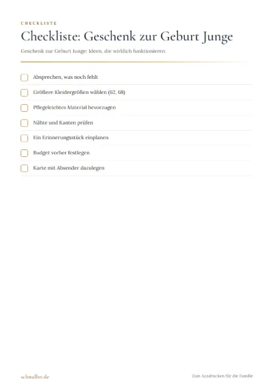 Vorschau: Checkliste: Geschenk zur Geburt Junge