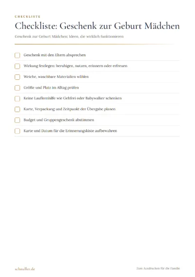 Vorschau: Checkliste: Geschenk zur Geburt Mädchen