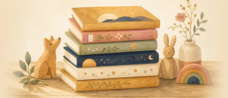 Stapel bunter Pappbilderbücher mit Tiermotiven auf einem Holztisch – Kinderbücher ab 2 Jahren zum gemeinsamen Vorlesen
