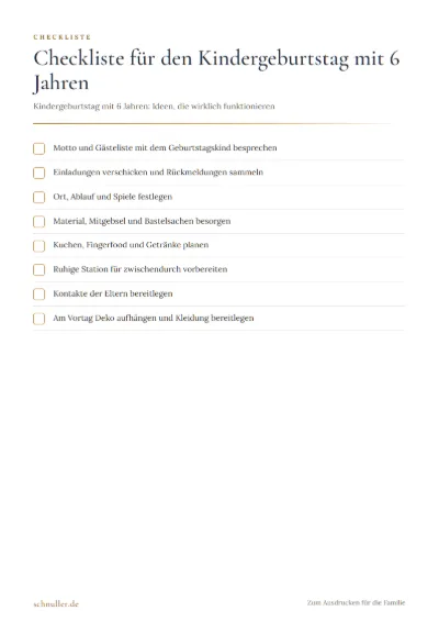 Vorschau: Checkliste für den Kindergeburtstag mit 6 Jahren