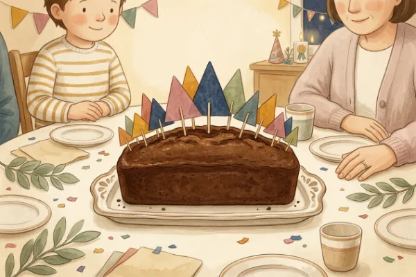 Sandkuchen in Kastenform mit Stegosaurus-Rückenschuppen aus Tonpapier für die Dino-Party