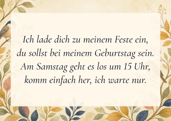 Spruchkarte: Ich lade dich zu meinem Feste ein,