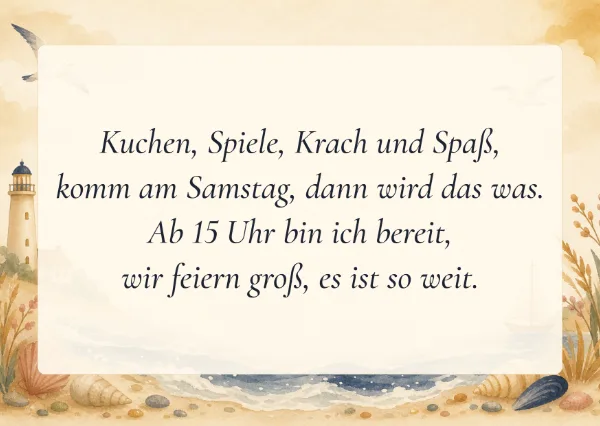 Spruchkarte: Kuchen, Spiele, Krach und Spaß,