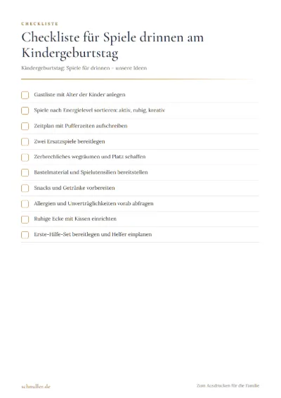 Vorschau: Checkliste für Spiele drinnen am Kindergeburtstag