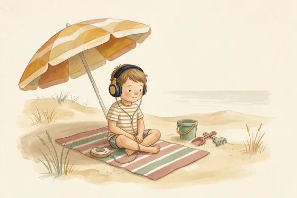 Ein Kind hört im Urlaub im Schatten eine Geschichte – Kinderbuch-Klassiker