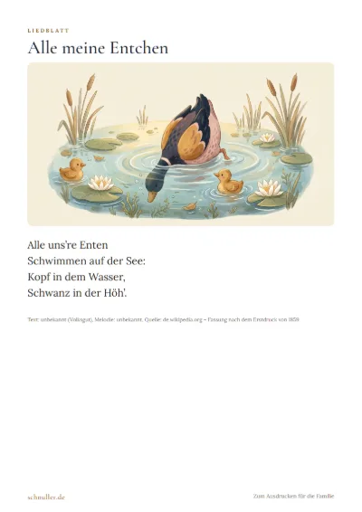 Vorschau: Liedblatt: Alle meine Entchen