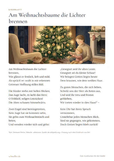 Vorschau: Liedblatt: Am Weihnachtsbaume die Lichter brennen
