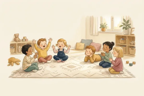 Zwei Kindergruppen singen den Kanon Bruder Jakob im Wechsel