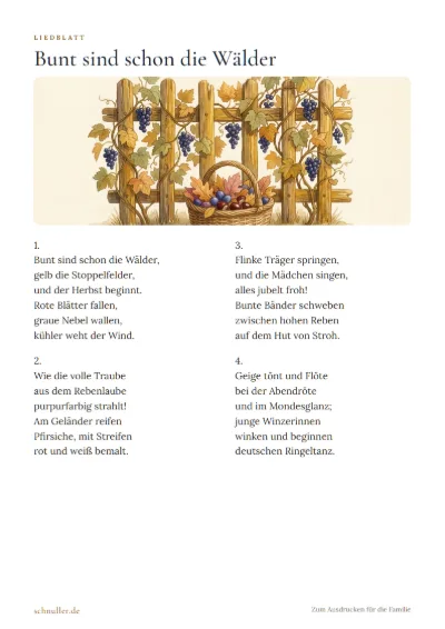 Vorschau: Liedblatt: Bunt sind schon die Wälder