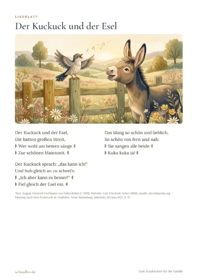 Vorschau: Liedblatt: Der Kuckuck und der Esel