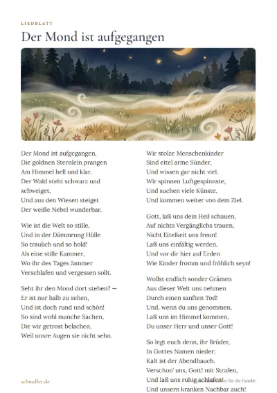 Vorschau: Liedblatt: Der Mond ist aufgegangen