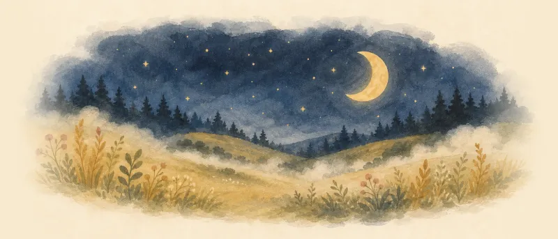 Der Mond ist aufgegangen über Wiese und Wald – Titelbild zum Lied mit allen Strophen
