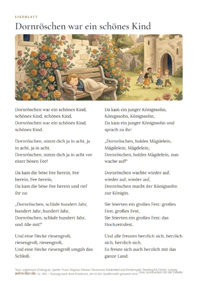 Vorschau: Liedblatt: Dornröschen war ein schönes Kind