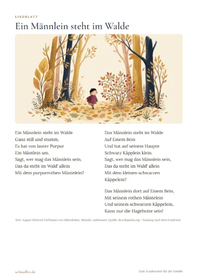 Vorschau: Liedblatt: Ein Männlein steht im Walde